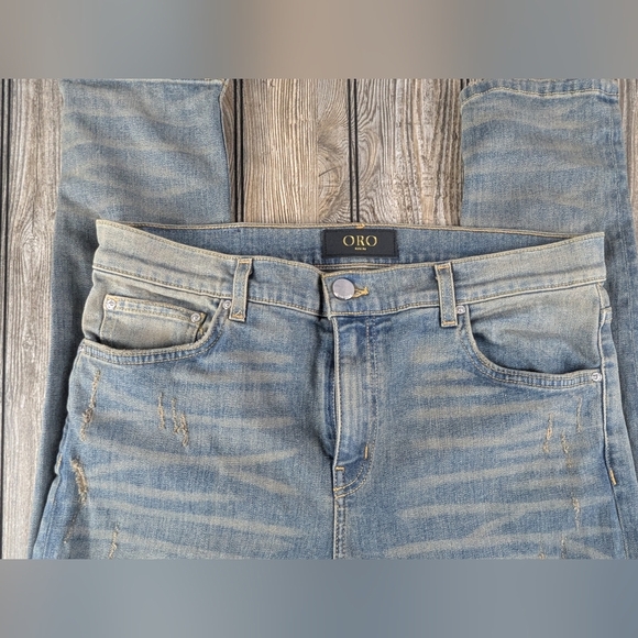 ORO Los Angeles Size 34 Denim Jeans Distressed And Stained Intentionally - Picture 5 of 14
